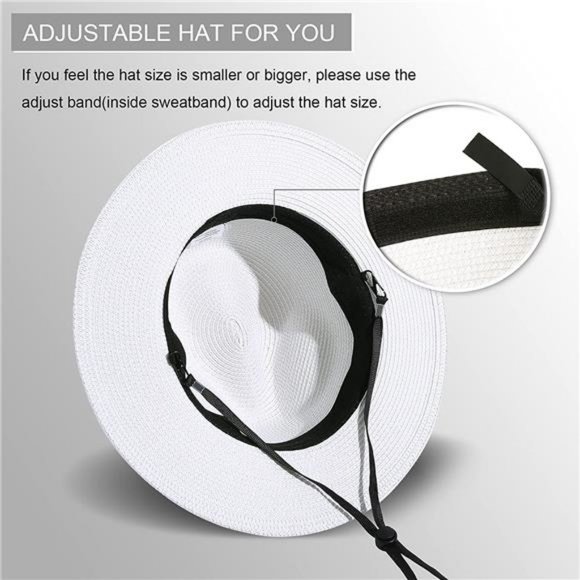 Lanzom Women Wide Brim Straw Panama Roll up Hat Fedora Beach Sun Hat UPF50+ main image 5